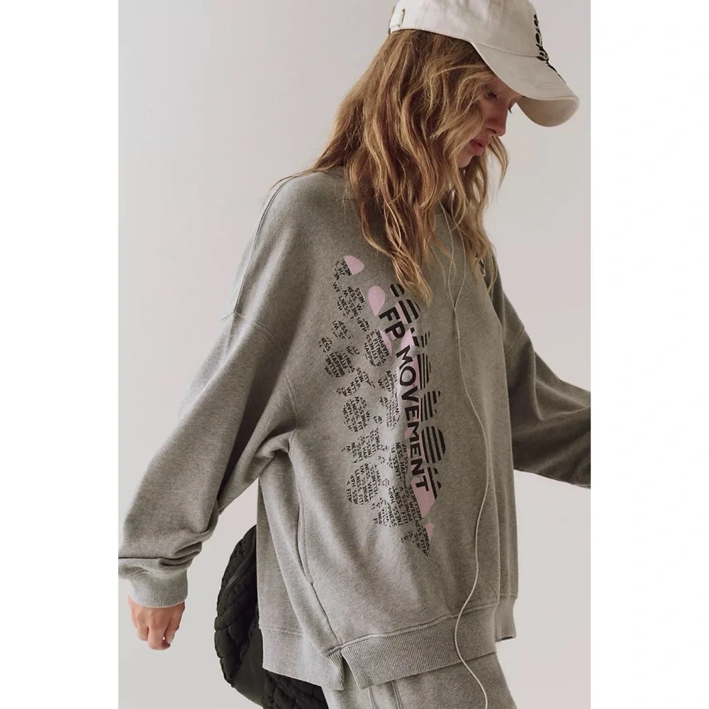 Free People FP Movement All Star Buti Logo Pullover Sweatshirt Oversized NWT - Picture 4 of 16